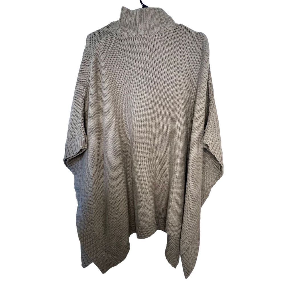 Liz Claiborne Tan Poncho Knit Sweater With Collar On Neck - Picture 4 of 4